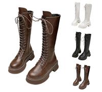 Botas altas hasta la rodilla para mujer, con cordones, cómodas, tacón grueso, con cordones y puntera redonda, con cremallera lateral, duraderas, para otoño e invierno, motocicleta, trabajo, combate