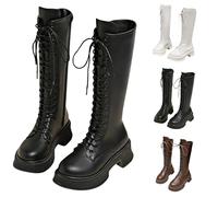 Botas altas hasta la rodilla para mujer, con cordones, cómodas, tacón grueso, con cordones y puntera redonda, con cremallera lateral, duraderas, para otoño e invierno, motocicleta, trabajo, combate