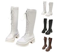Botas altas hasta la rodilla para mujer, con cordones, cómodas, tacón grueso, con cordones y puntera redonda, con cremallera lateral, duraderas, para otoño e invierno, motocicleta, trabajo, combate