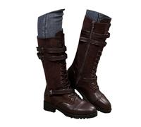 Botas altas hasta la rodilla para mujer, con cordones, puntera redonda, tacones gruesos, hebilla de moda, botas de combate para mujer, botas de combate hasta la rodilla, botas de combate con cordones