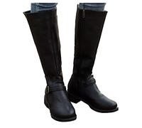 Botas altas hasta la rodilla para mujer con correa de hebilla y cremallera lateral, botas clásicas de tacón bajo para mujer, botas altas de punta redonda, suela antideslizante, plantilla acolchada