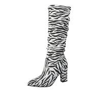 Botas altas hasta la rodilla para mujer, de gamuza sintética, puntiaguda, tacón de bloque, botas de media pantorrilla, a rayas, zapatos de equitación occidentales para caminar, gris oscuro, 39 EU