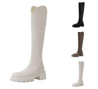 Botas altas hasta la rodilla para mujer, puntera redonda, plataforma, tacón grueso, con cremallera, vestido de motocicleta, trabajo, combate, equitación, otoño, invierno, botas de pantorrilla ancha