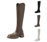 Botas altas hasta la rodilla para mujer, puntera redonda, plataforma, tacón grueso, con cremallera, vestido de motocicleta, trabajo, combate, equitación, otoño, invierno, botas de pantorrilla ancha