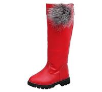 Botas altas hasta la rodilla para niñas de otoño e invierno, botas largas de princesa con decoración de pompones, suela cómoda y suave, antideslizante, zapatos cálidos para niñas, A 1 Rojo, 34 EU
