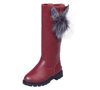 Botas altas hasta la rodilla para niñas de otoño e invierno, botas largas de princesa con decoración de pompones, suela cómoda y suave, antideslizante, zapatos cálidos para niñas, A 2 Wine, 35 EU