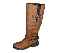 Botas Altas Mujer - Bota Ancho Especial Vintage Classic Transpirable Moda Botines Sólidos con Punta Planas Antideslizantes Gruesas