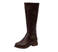 Botas Altas Mujer,Botas a Media Pantorrilla de Piel con Hebillas y Cremallera Lateral Casual Bota Cowboy de Puntera Redonda con Tacón Cuadrado Moda Versátil Boots Hasta La Rodilla Elegante Práctica