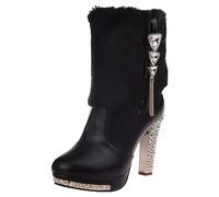 Botas Altas Mujer-Botas De TacóN con De ImitacióN para Mujer, Zapatos Gruesos con Tubo Corto, SúPer Altos, A La Moda, para Europa Y Unidos Botas Mujer Planas Media CañA