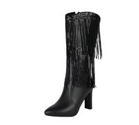 Botas Altas Mujer Camperas, Botas Verano Mujer Cowboy, Botines Cowboy Media Caña con Tacón Grueso Punta Fina Y Purpurina Estilo Western con Flecos Y Borlas Cowboy Boots Boots Botines Camperos Bota