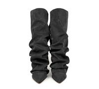 Botas Altas Mujer Caña Ancha Botas Invierno Mujer Punta Puntiaguda Hasta La Rodilla Moda Plisada Comodas Casuales Bota Con Suela Antideslizante Elegante Salvaje Tacón Grueso Sólido Rectos Bota