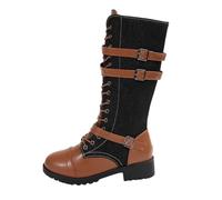 Botas Altas Mujer Cowboy, Botas Verano Mujer Piel, Botines Cowboy Media Pantorrilla Moda Invierno Piel Y Gamuza con Cordones Y Suela Gruesa Cómoda Botines Camperos Boots Bota Cowboy Boots