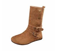 Botas Altas Mujer Cowboy, Botas Verano Mujer Planas, Botines Cowboy Media Caña con Tacón Plano Y Correa Decorativa con Hebilla Un Look Casual Y Cómodo El Boots Cowboy Boots Botines Camperos Bota