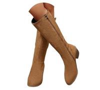 Botas Altas Mujer de Camurça, Botas Largas para Mujer con Cremallera Lateral, Tacón Bajo Confortable, Estilo Casual Cálidas para Otoño Invierno, Moda 2025, Ideal para Día a Día y Fiesta