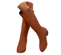 Botas Altas Mujer de Camurça, Botas Largas para Mujer con Cremallera Lateral, Tacón Bajo Confortable, Estilo Casual Cálidas para Otoño Invierno, Moda 2025, Ideal para Día a Día y Fiesta