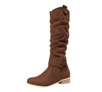 Botas Altas Mujer de Camurça Estilo Cowboy, Arrugadas con Hebilla Moda Casual, Botas de Mujer de Tacón Bajo Confortables para Uso Diario, Ideal para Otoño Invierno