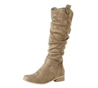 Botas Altas Mujer de Camurça Estilo Cowboy, Arrugadas con Hebilla Moda Casual, Botas de Mujer de Tacón Bajo Confortables para Uso Diario, Ideal para Otoño Invierno