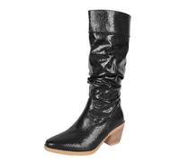 Botas Altas Mujer Media Caña, Botas Verano Mujer Camperas, Botines Cowboy Media Pantorrilla Moda con Tacón Grueso Y Plataforma Sin Cordones CáLidos Cómodos Botines Camperos Boots Bota Cowboy Boots