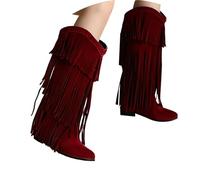 Botas Altas Mujer Media Caña, Botas Verano Mujer Planas, Botines Cowboy Altas hasta La Rodilla con Flecos Y Tacón Grueso Punta Puntiaguda A La Moda Botines Camperos Boots Bota Cowboy Boots