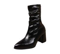 Botas Altas Mujer Media Caña, Botas Verano Mujer Verano, Botines Cowboy Tacón Grueso A Media Pantorrilla con Pliegues Y Estilo Western Cómodas Sin Cordones Boots Bota Cowboy Boots Botines Camperos