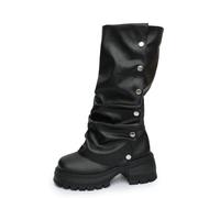 Botas Altas Mujer Mid Calf Boots Faux Chunky Heel Round Toe Ankle Booties Fall Winter Fashion Comfortable Platform Boots