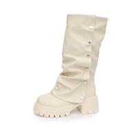 Botas Altas Mujer Mid Calf Boots Faux Chunky Heel Round Toe Ankle Booties Fall Winter Fashion Comfortable Platform Boots