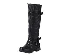 Botas Altas Mujer Planas Botas Mujer Caña Ancha Hebilla De Cinturón Punta Redonda Retro Clásicas Suelto Militares Bota Cierre De Cremallera Lateral Sólido Moda Hasta La Rodilla Aire Libre Bota