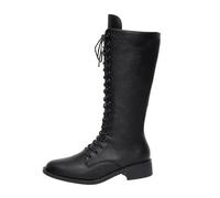 Botas Altas Mujer Punta Redonda Moda Vintage Versátil Botas Tipo Militar de Tacón Grueso con Cordones y Cremallera Lateral Zapatos Elegantes de Otoño Invierno para Calle Oficina y Uso Diario