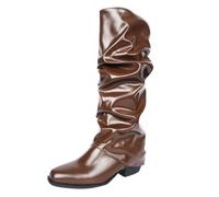 Botas Altas Mujer Vaqueras, Botas Verano Mujer Planas, Botines Cowboy Media Caña Moda Invernal con Caña Cuero Brillante con Textura Arrugada Un Estilo Boots Cowboy Boots Botines Camperos Bota