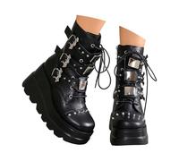 Botas Altas Mujer Verano, Botas Verano Mujer Planas, Botines Cowboy Punk Plataforma Motociclista Media Caña con Tachuelas Y Correa con Hebilla Botines Camperos Boots Bota Cowboy Boots