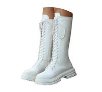 Botas Altas para Mujer, Botas Militares de Cuero Sintético con Cordones y Cremallera Lateral, Plataforma Gruesa Moda Urbana, Botas Estilo Biker Cómodas y Duraderas, Ideal para Otoño e Invierno