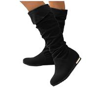 Botas Altas para Mujer de Moda, Botines Mujer de Gamuza con Pliegues Estilo Slouchy, Tacón Bajo de Cuña para Mayor Confort, Zapatos Casuales Ideal para Otoño e Invierno