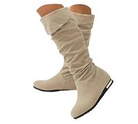 Botas Altas para Mujer de Moda, Botines Mujer de Gamuza con Pliegues Estilo Slouchy, Tacón Bajo de Cuña para Mayor Confort, Zapatos Casuales Ideal para Otoño e Invierno