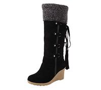 Botas altas para mujer después del lijado con borlas, botas altas de cuña, botas de nieve para mujer, botas de invierno de pantorrilla ancha, talla 12, Black, 40 EU