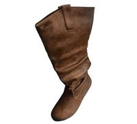 Botas altas para mujer, zapatos de invierno, botas de equitación de cuero cálidas, botas bajas con tacón hasta la rodilla, botas largas comodidad monocolor básico hebilla casual cómoda y larga, marrón