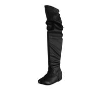 Botas altas para mujer, zapatos de invierno, botas de equitación de cuero cálidas, botas bajas con tacón comodidad monocolor básico hebilla ocasional cómodas botas largas botas altas por la rodilla