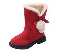 Botas Altas Planas de Terciopelo para Niña con Suela de Moda y Diseño de Princesa para Exteriores (Red, 28.5 Little Child)