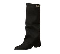 Botas altas plegables para mujer, con detalles metálicos, puntera puntiaguda, Black, 37 EU
