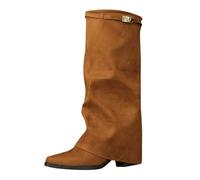 Botas altas plegables para mujer, con detalles metálicos, puntera puntiaguda, café, 40.5 EU