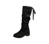 Botas Altas Tacón Grueso De Botin De Moda Para Mujer Cremallera Lateral Vintage Eje Largo Bota Altas Para Mujer, Boots De Mujers De Media Caña Plana Con Cremallera Punta Redonda Botas Occidentales