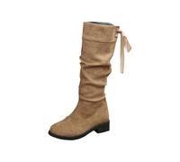 Botas Altas Tacón Grueso De Botin De Moda Para Mujer Cremallera Lateral Vintage Eje Largo Bota Altas Para Mujer, Boots De Mujers De Media Caña Plana Con Cremallera Punta Redonda Botas Occidentales