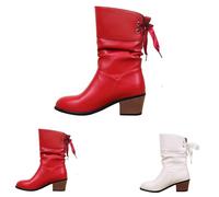 Botas anchas de media pantorrilla para mujer, cabeza redonda, de cuero, tacón cuadrado, de cuña, zapatos de tacón grueso para mujer, cómodas, antideslizantes, con correa antideslizante, botas largas