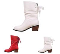 Botas anchas de media pantorrilla para mujer, cabeza redonda, de cuero, tacón cuadrado, de cuña, zapatos de tacón grueso para mujer, cómodas, antideslizantes, con correa antideslizante, botas largas