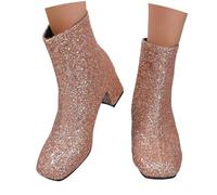 Botas Anker 2026 con diamantes de imitación para mujer, punta redonda, hasta la rodilla, tacón bajo grueso, Gold, 37.5 EU