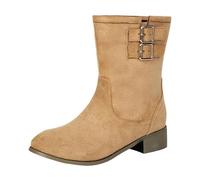 Botas Anker para mujer, a la moda, con tacón grueso, cremallera lateral, cómodas, para otoño e invierno, beige, 37 EU