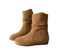 Botas cálidas de algodón para mujer, color liso, para otoño e invierno, botas cortas pequeñas, zapatos casuales anchos para hombre, Brown, 37.5 EU