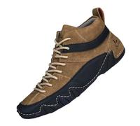 Botas casuales de cuero para hombre, de encaje alto, costuras hechas a mano, cómodas zapatillas de tacón plano para uso diario con vaqueros en otoño e invierno zapatos de negocios para hombre negro
