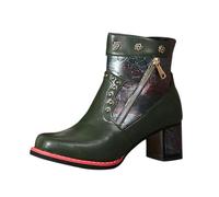 Botas Chelsea 2026 para mujer, de piel prensada, a media pantorrilla, con talón, comodidad de calidad, Verde militar, 37 EU