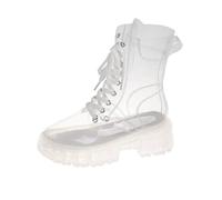 Botas Chelsea altas con suela de plataforma de cuero para mujer, tacón bajo y grueso, fáciles de poner en bloque, días lluviosos, ciudad, caminar, impermeables, antideslizantes, Clear, 38.5 EU