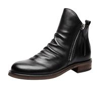 Botas Chelsea de cuero para hombre, botas con cremallera de doble cara, de piel sintética, vintage, antideslizantes, cómodas, para caminar, vestido formal, botines elegantes, Black, 41 EU